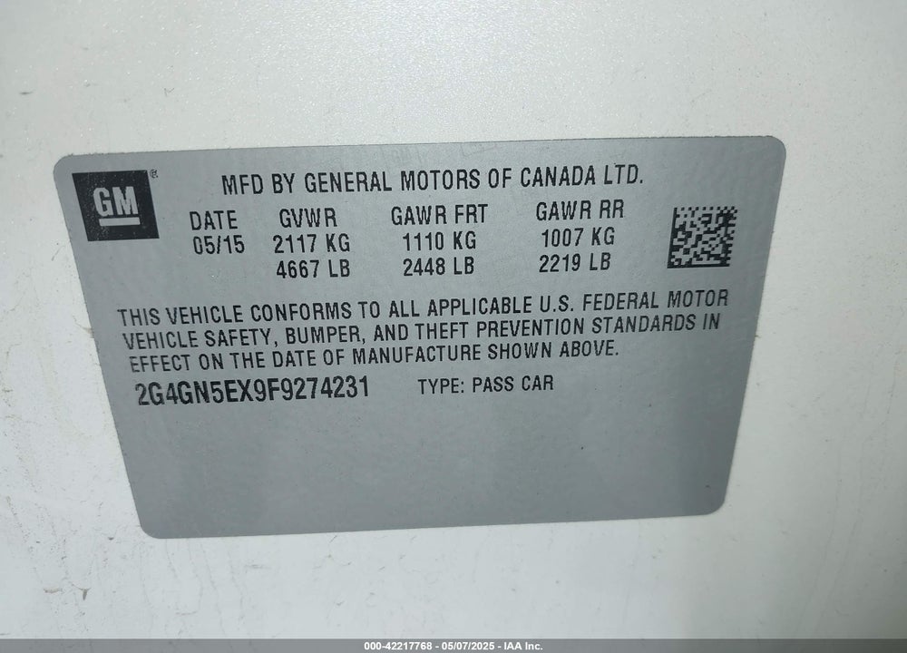 2015 BUICK REGAL TURBO/E-ASSIST PREMIUM I VIN: 2G4GN5EX9F9274231