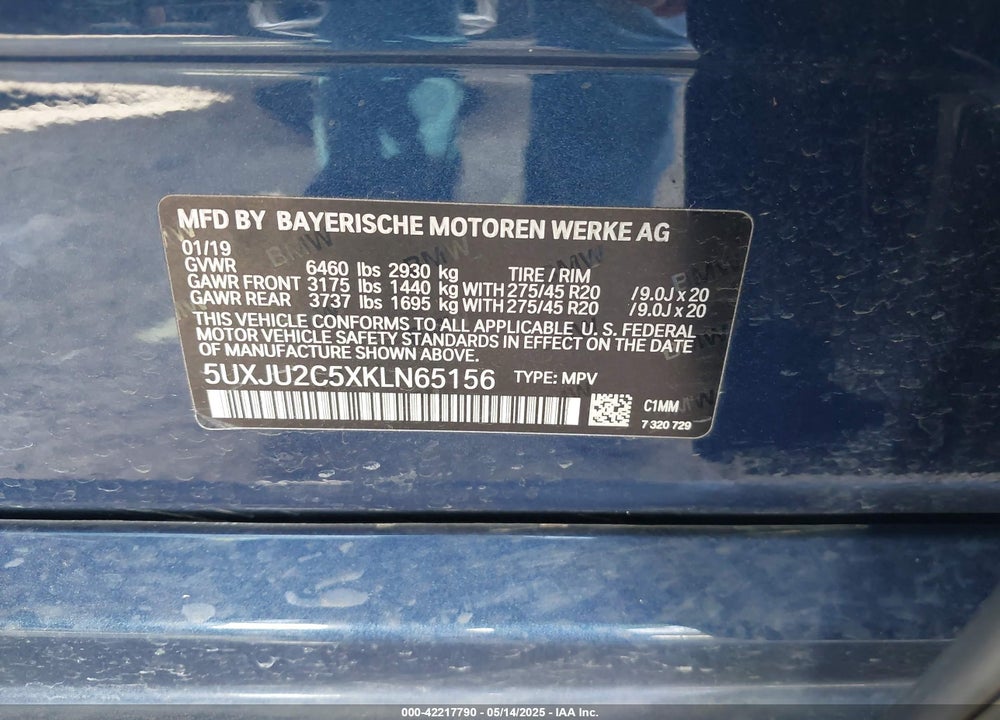 2019 BMW X5 VIN: 5UXJU2C5XKLN65156