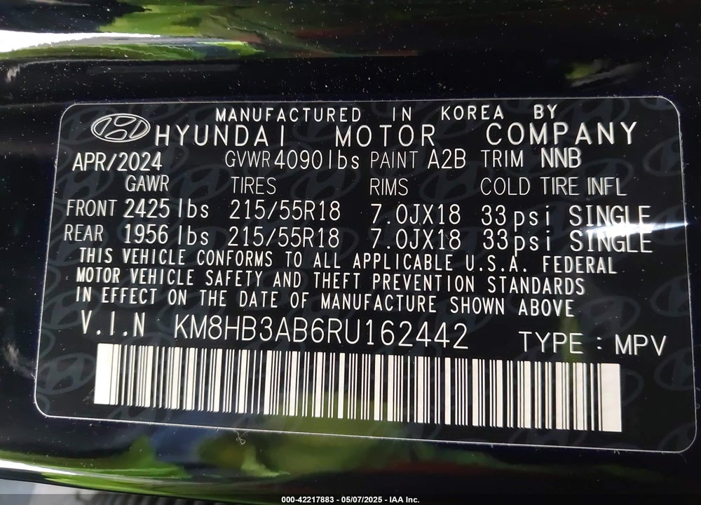 2024 HYUNDAI KONA SEL VIN: KM8HB3AB6RU162442