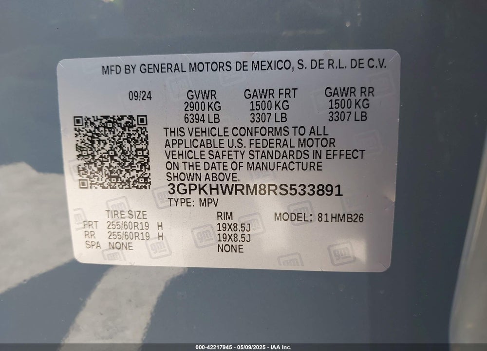 2024 HONDA PROLOGUE TOURING VIN: 3GPKHWRM8RS533891