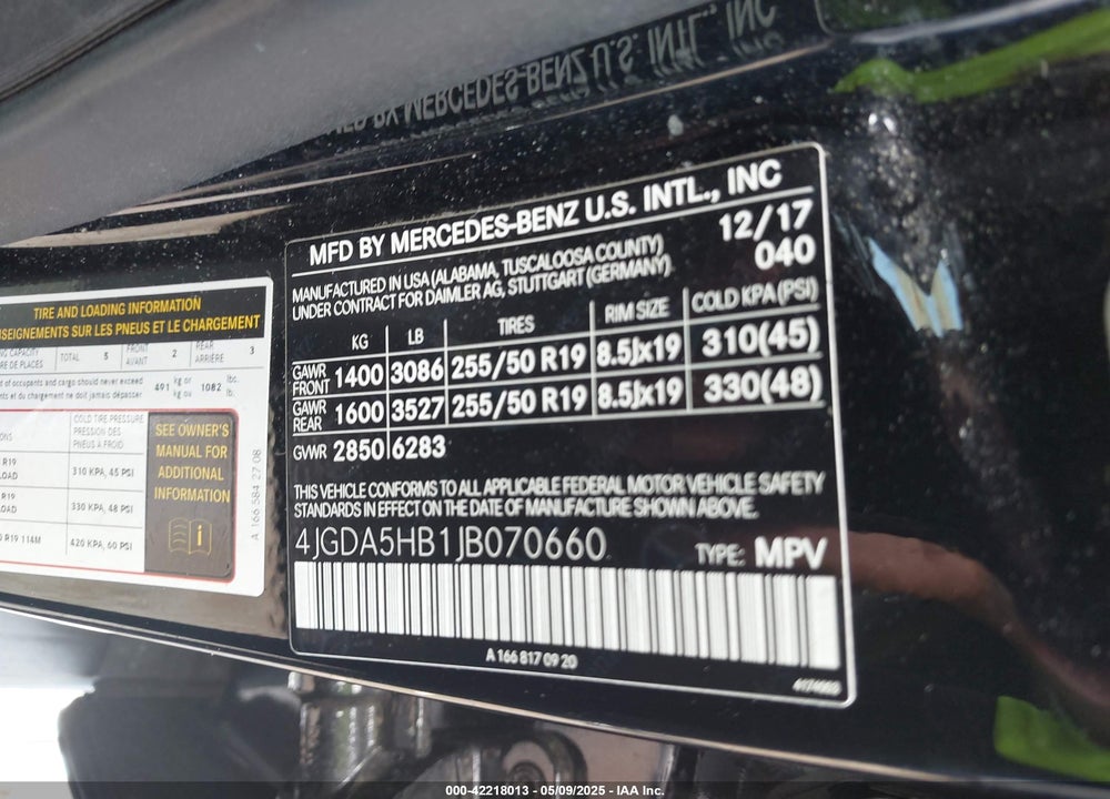 2018 MERCEDES-BENZ GLE VIN: 4JGDA5HB1JB070660