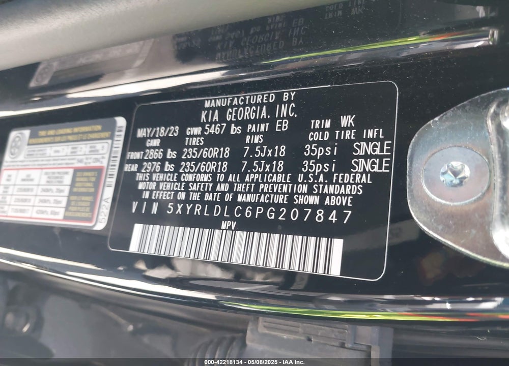 2023 KIA SORENTO VIN: 5XYRLDLC6PG207847