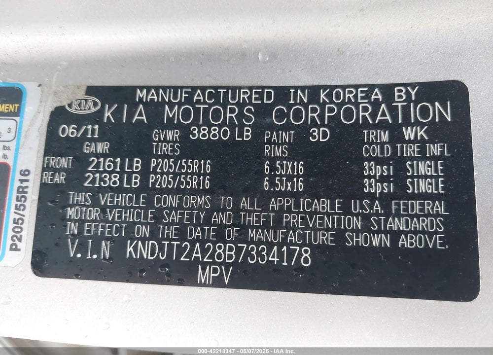 2011 KIA SOUL VIN: KNDJT2A28B7334178
