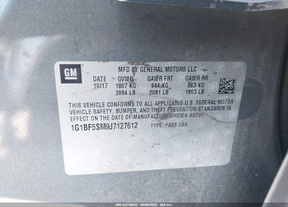 2018 CHEVROLET CRUZE VIN: 1G1BF5SM9J7127612