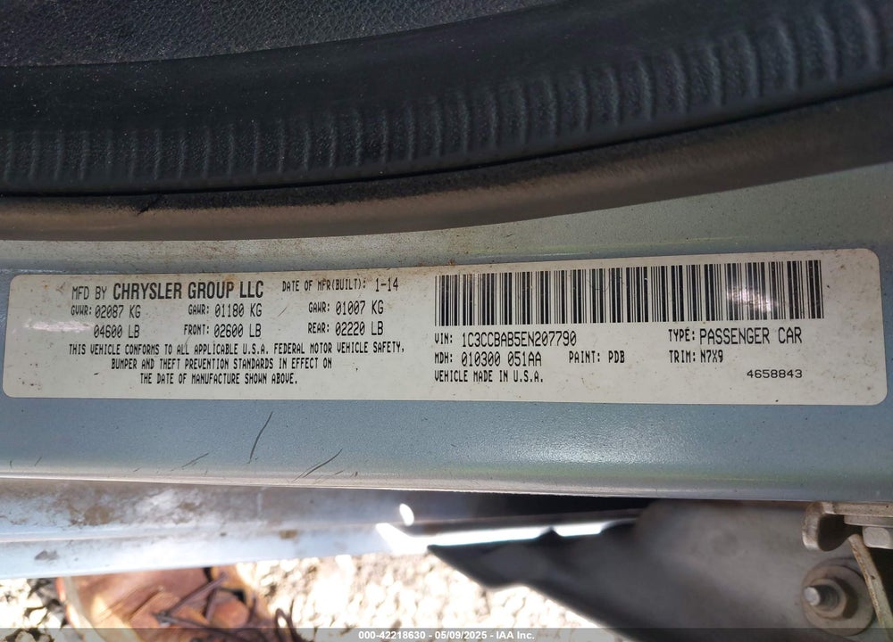 2014 CHRYSLER 200 LX VIN: 1C3CCBAB5EN207790