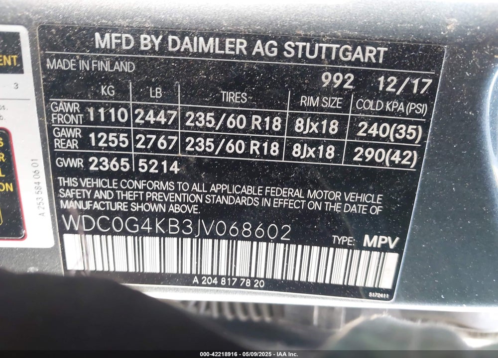 2018 MERCEDES-BENZ GLC 300 4MATIC VIN: WDC0G4KB3JV068602