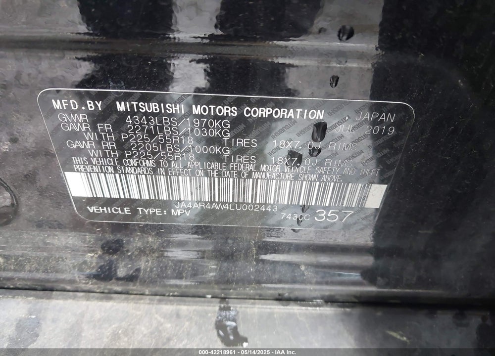 2020 MITSUBISHI OUTLANDER SPORT VIN: JA4AR4AW4LU002443