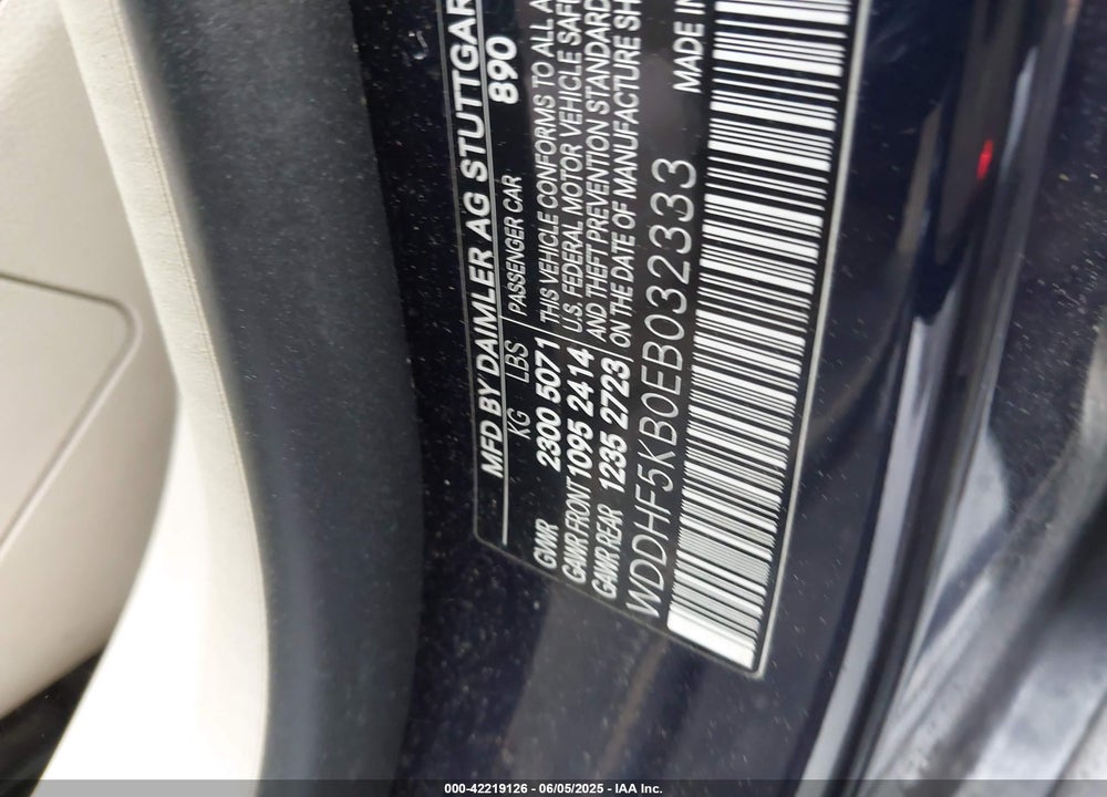 2014 MERCEDES-BENZ E-CLASS VIN: WDDHF5KB0EB032333