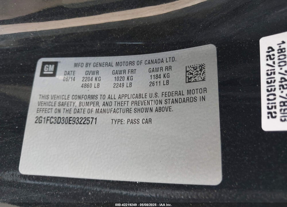 2014 CHEVROLET CAMARO VIN: 2G1FC3D30E9322571