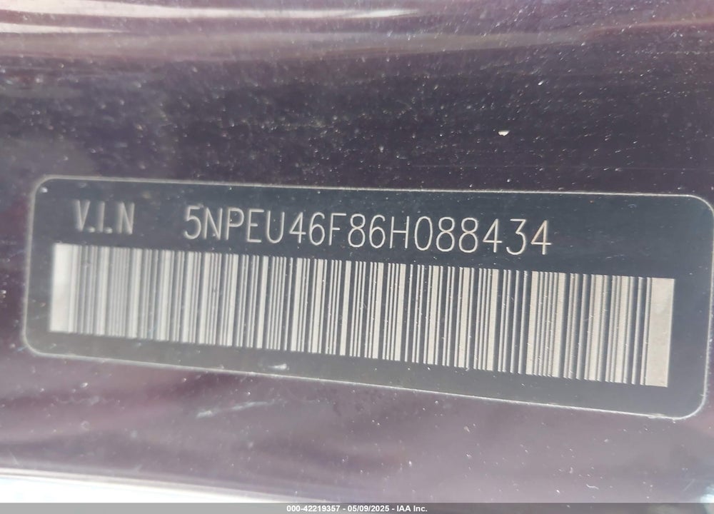 2006 HYUNDAI SONATA GLS V6/LX V6 VIN: 5NPEU46F86H088434