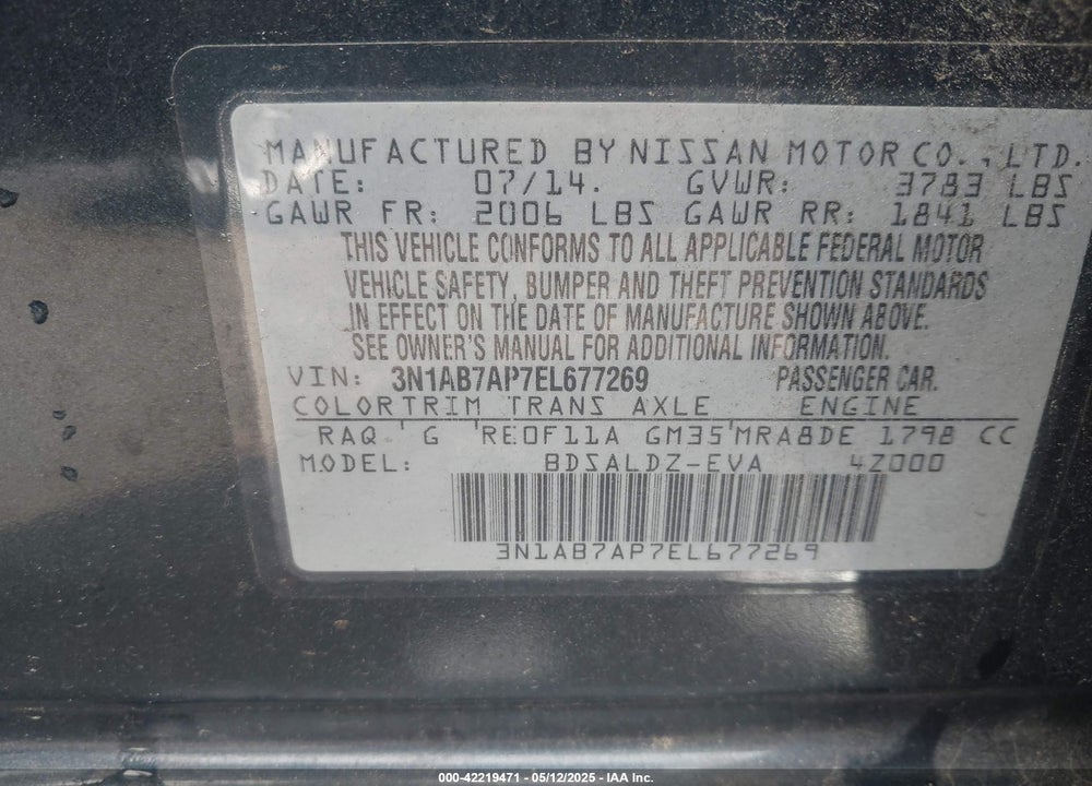 2014 NISSAN SENTRA VIN: 3N1AB7AP7EL677269