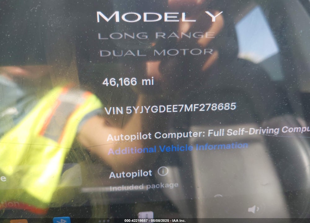 2021 TESLA MODEL Y VIN: 5YJYGDEE7MF278685