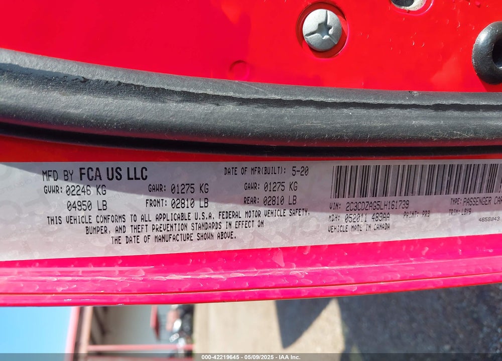 2020 DODGE CHALLENGER VIN: 2C3CDZAG5LH161739