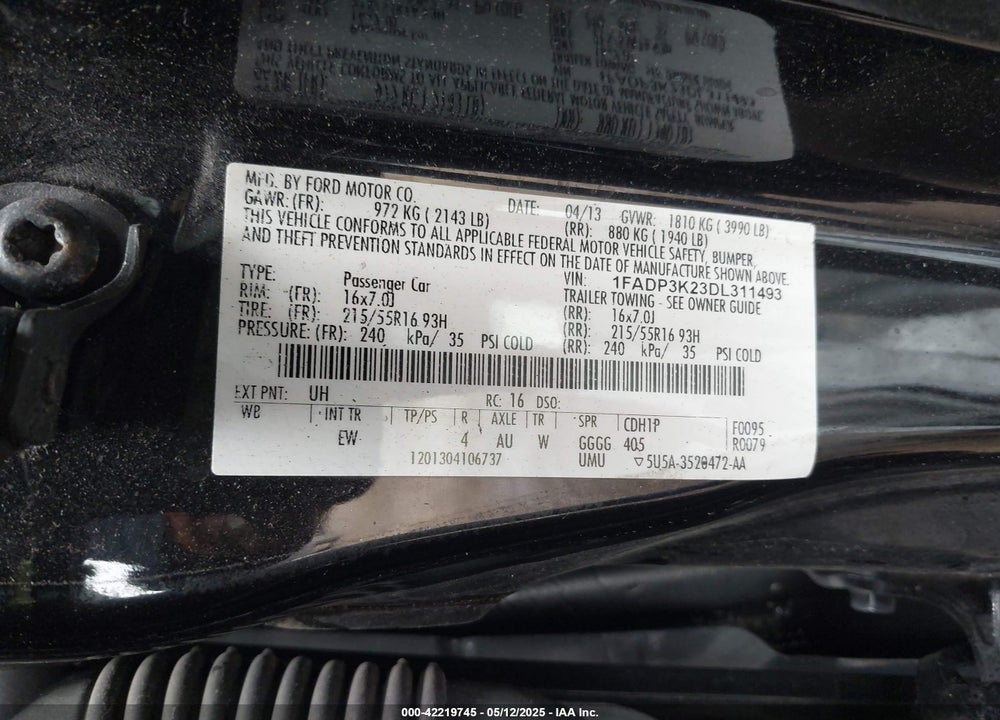 2013 FORD FOCUS SE VIN: 1FADP3K23DL311493