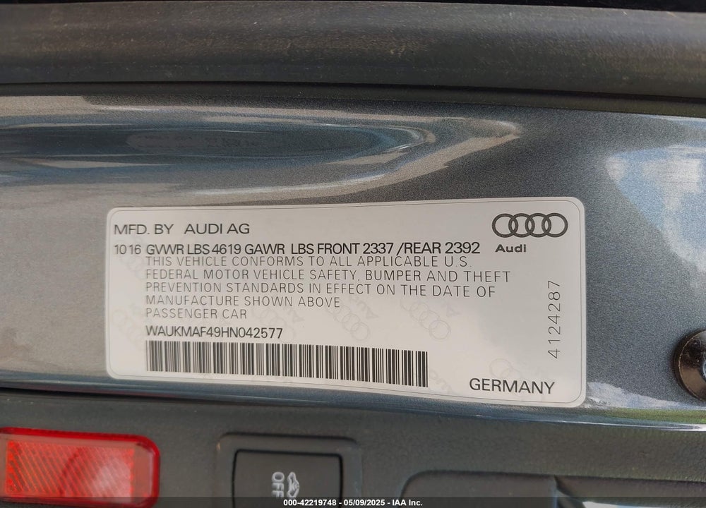 2017 AUDI A4 2.0T SEASON OF  ULTRA PREMIUM VIN: WAUKMAF49HN042577