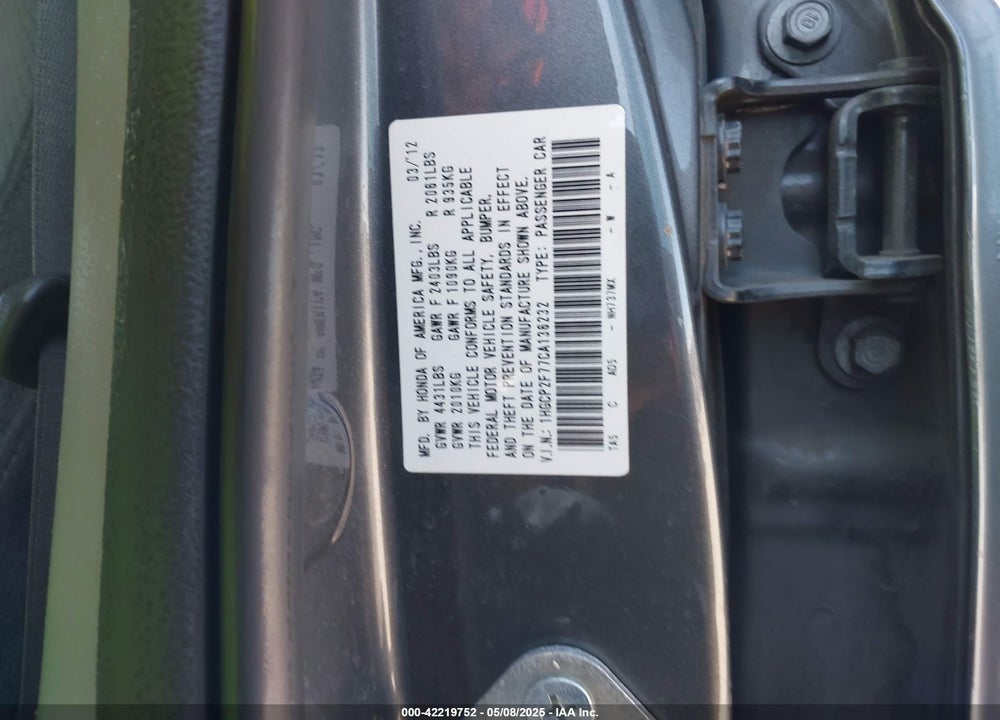 2012 HONDA ACCORD 2.4 EX VIN: 1HGCP2F77CA136232