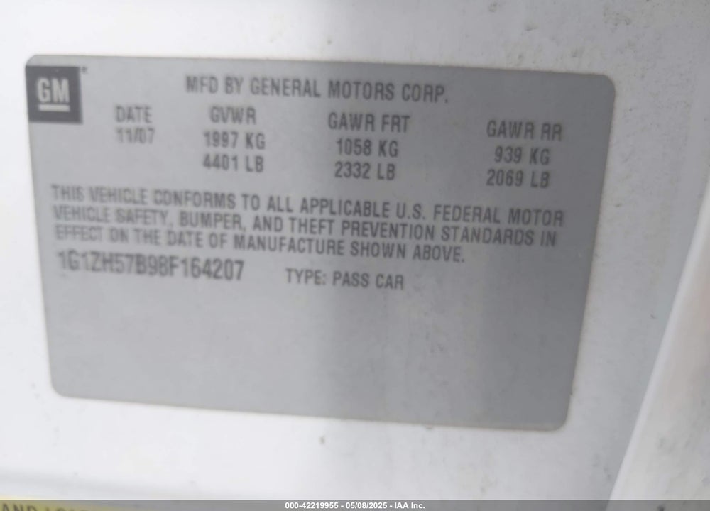 2008 CHEVROLET MALIBU LT VIN: 1G1ZH57B98F164207