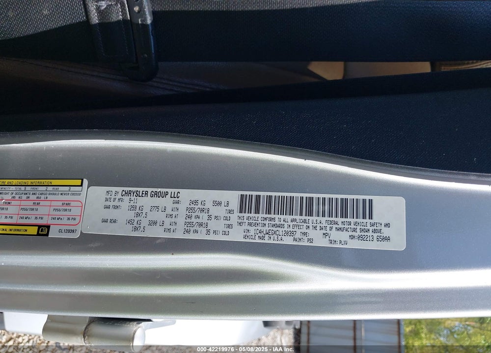 2012 JEEP WRANGLER UNLIMITED VIN: 1C4HJWEGXCL120397