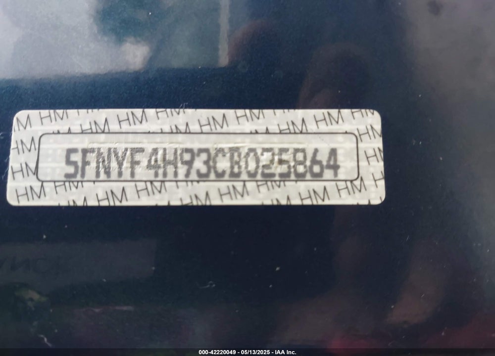 2012 HONDA PILOT TOURING VIN: 5FNYF4H93CB025864