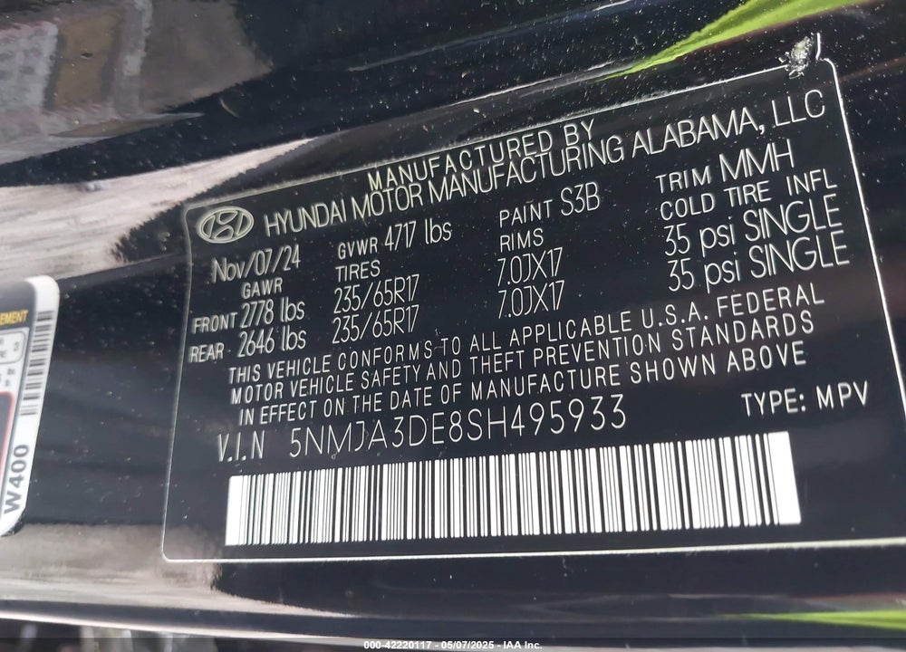 2025 HYUNDAI TUCSON VIN: 5NMJA3DE8SH495933