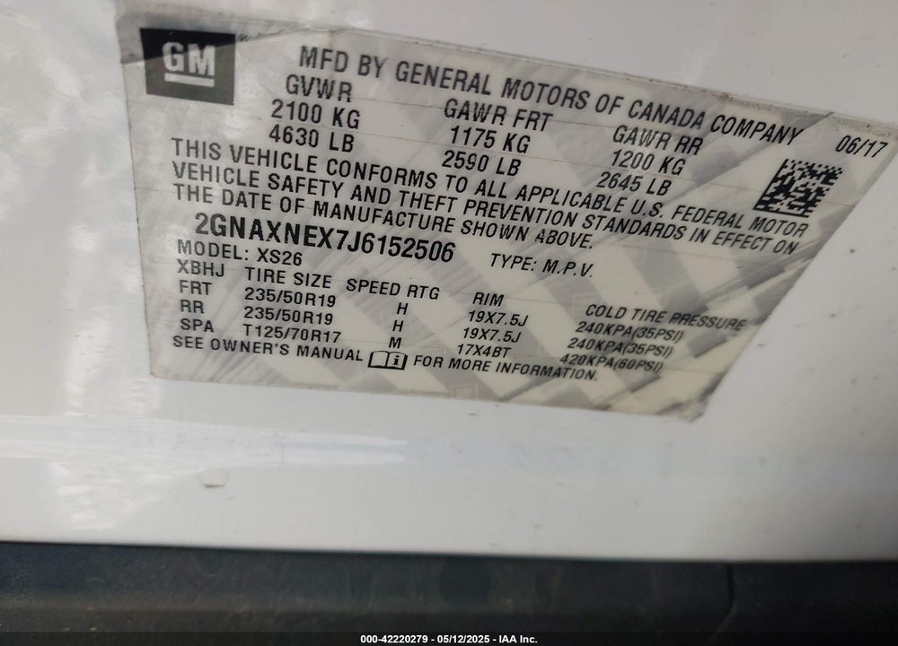 2018 CHEVROLET EQUINOX PREMIER VIN: 2GNAXNEX7J6152506