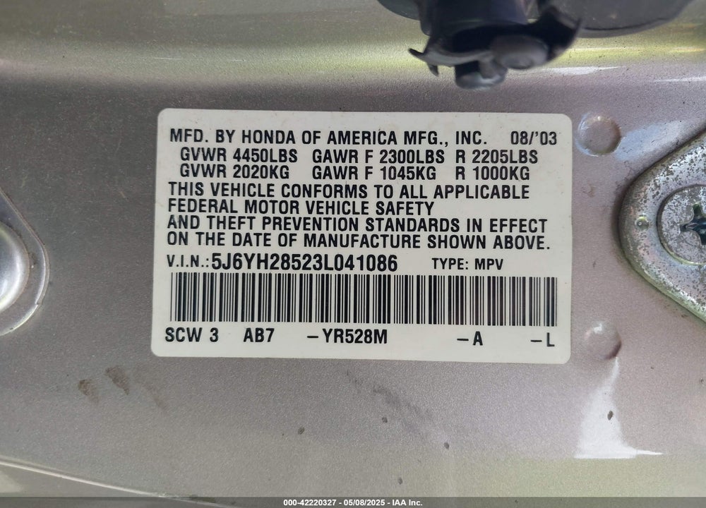 2003 HONDA ELEMENT EX VIN: 5J6YH28523L041086