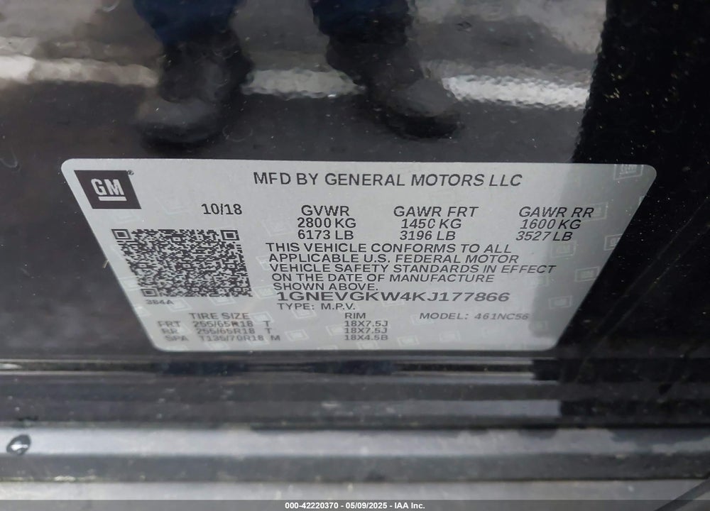 2019 CHEVROLET TRAVERSE VIN: 1GNEVGKW4KJ177866
