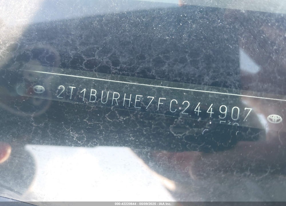 2015 TOYOTA COROLLA VIN: 2T1BURHE7FC244907