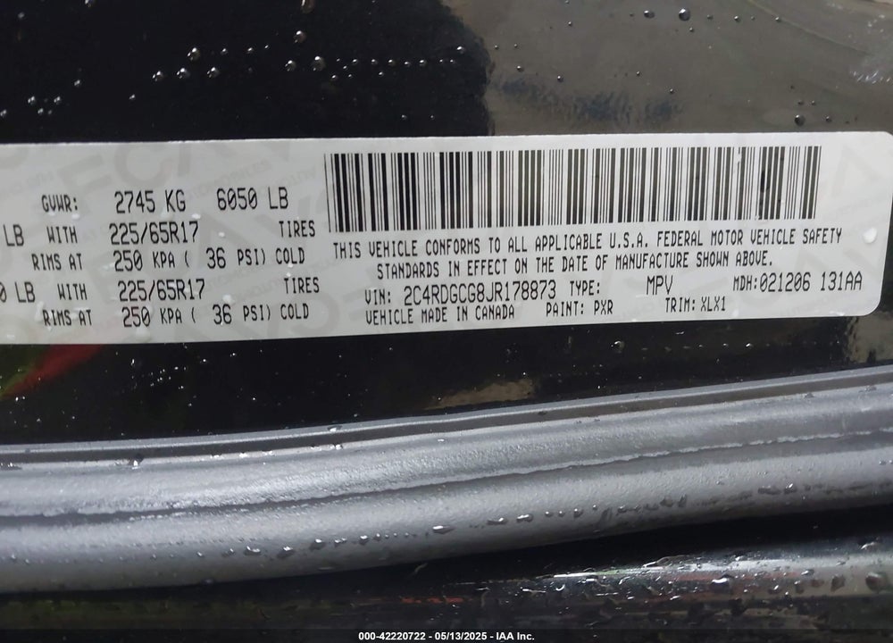 2018 DODGE GRAND CARAVAN SXT VIN: 2C4RDGCG8JR178873