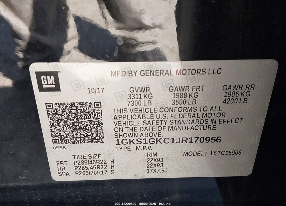 2018 GMC YUKON XL VIN: 1GKS1GKC1JR170956
