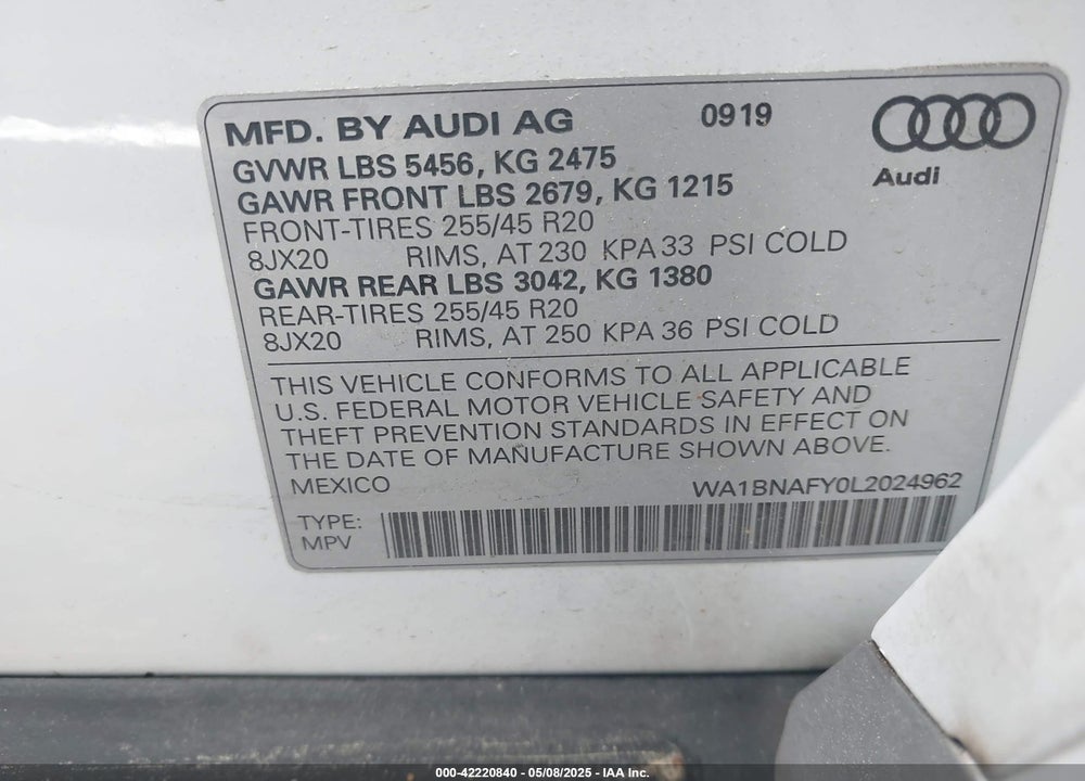 2020 AUDI Q5 VIN: WA1BNAFY0L2024962