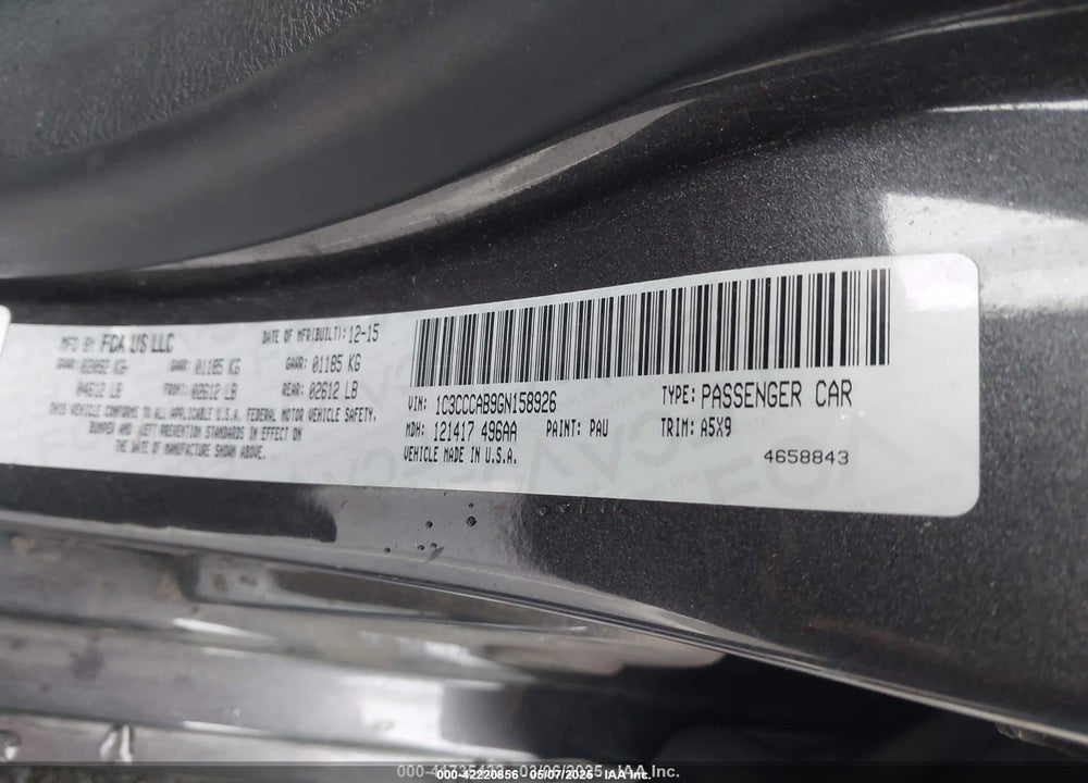 2016 CHRYSLER 200 LIMITED VIN: 1C3CCCAB9GN158926