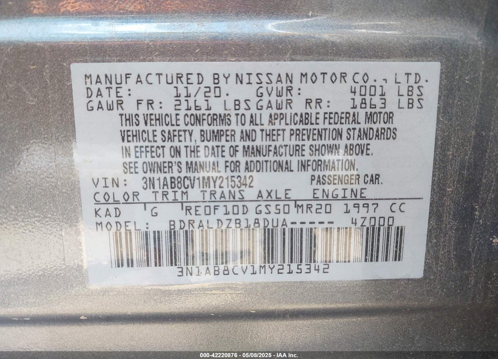 2021 NISSAN SENTRA SV XTRONIC CVT VIN: 3N1AB8CV1MY215342