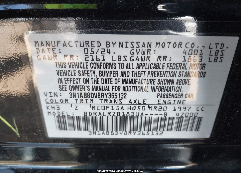 2024 NISSAN SENTRA SR XTRONIC CVT VIN: 3N1AB8DV8RY365132
