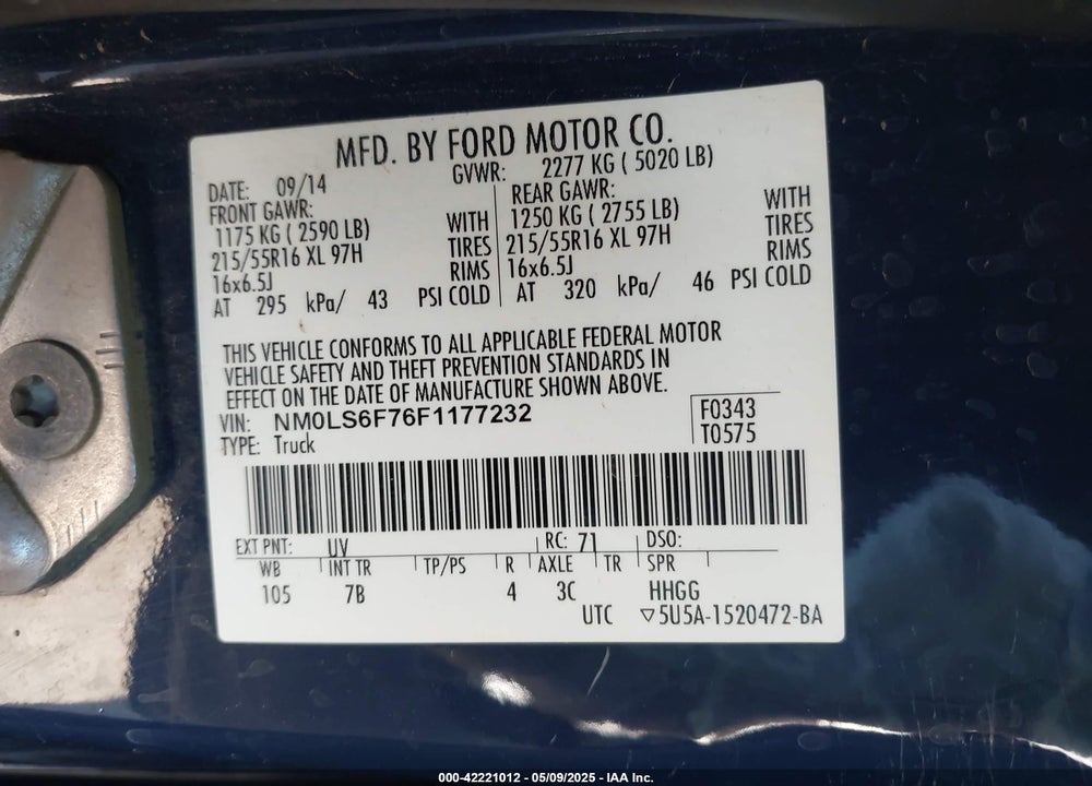 2015 FORD TRANSIT CONNECT XLT VIN: NM0LS6F76F1177232