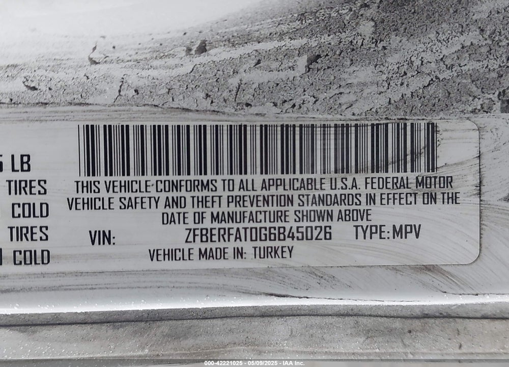 2016 RAM PROMASTER CITY VIN: ZFBERFAT0G6B45026