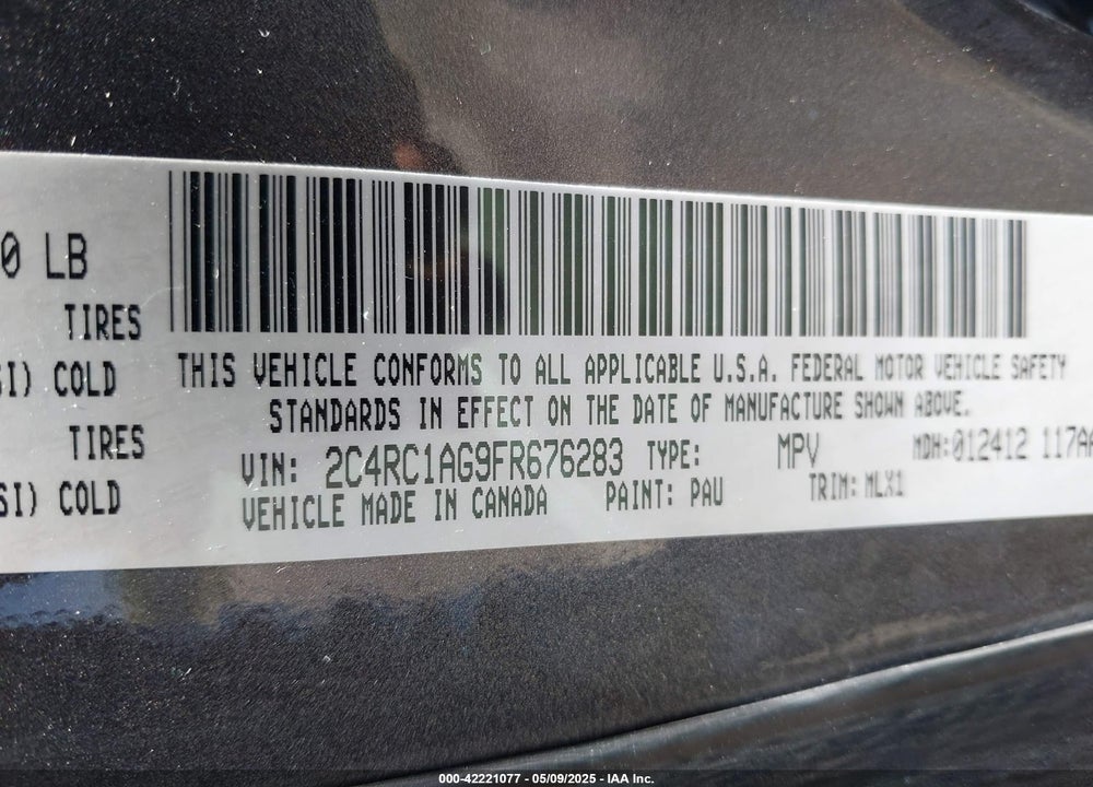 2015 CHRYSLER TOWN & COUNTRY LX VIN: 2C4RC1AG9FR676283