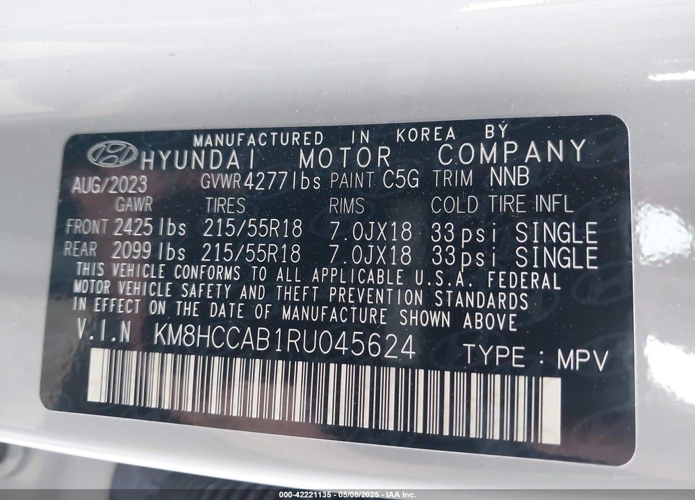 2024 HYUNDAI KONA VIN: KM8HCCAB1RU045624