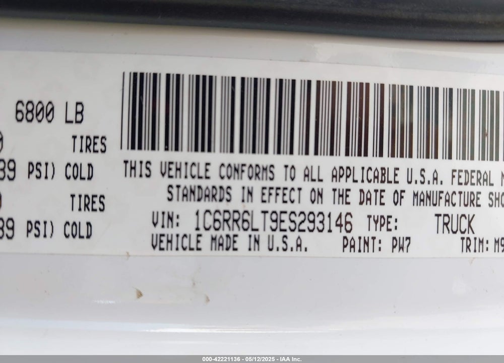 2014 RAM 1500 VIN: 1C6RR6LT9ES293146