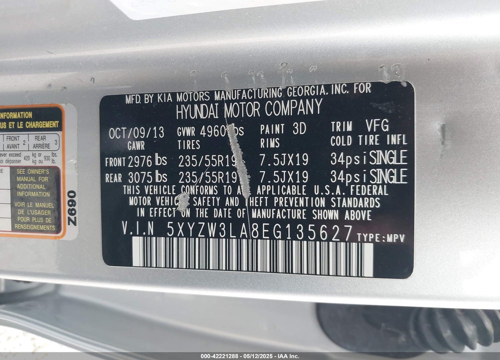 2014 HYUNDAI SANTA FE SPORT VIN: 5XYZW3LA8EG135627