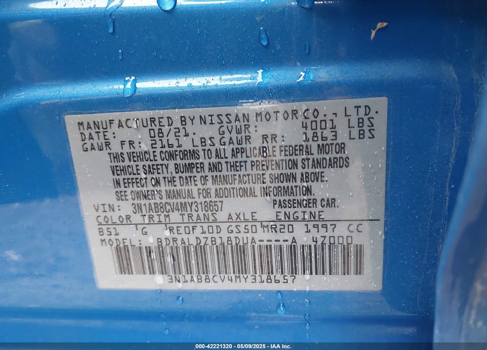 2021 NISSAN SENTRA SV XTRONIC CVT VIN: 3N1AB8CV4MY318657