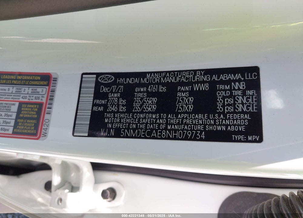 2022 HYUNDAI TUCSON VIN: 5NMJECAE8NH079734