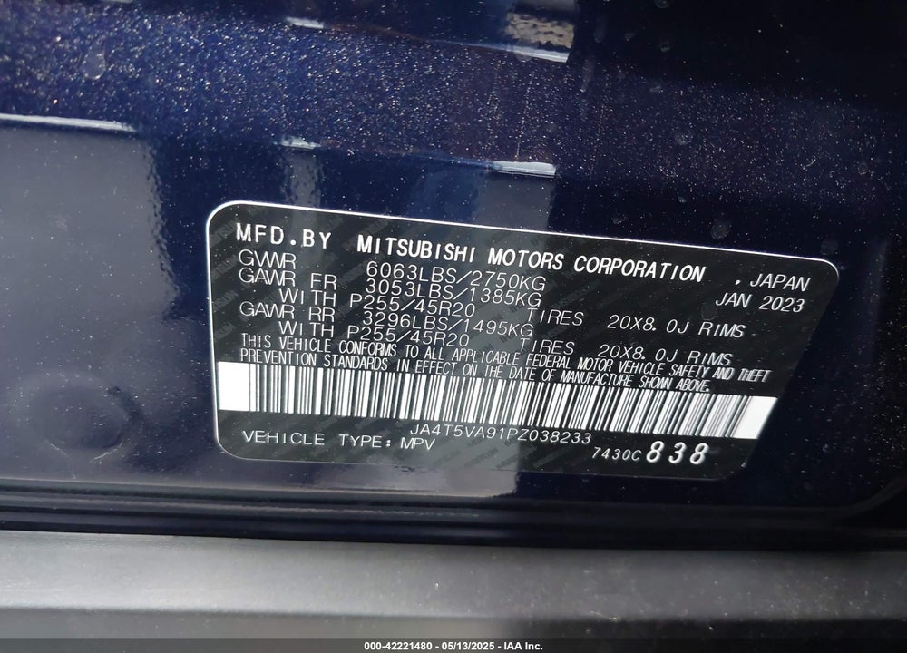 2023 MITSUBISHI OUTLANDER PHEV SEL S-AWC VIN: JA4T5VA91PZ038233