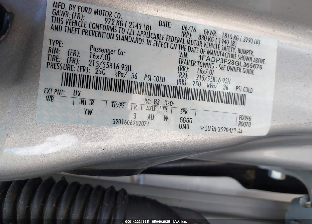 2016 FORD FOCUS SE VIN: 1FADP3F28GL365676