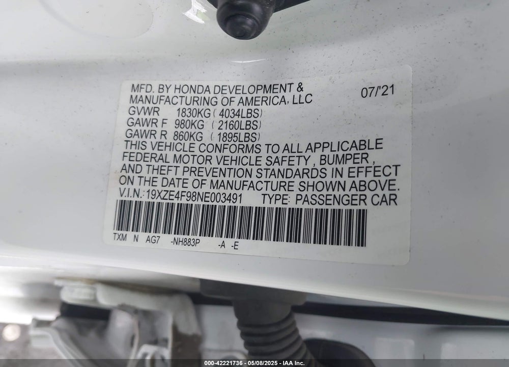 2022 HONDA INSIGHT VIN: 19XZE4F98NE003491