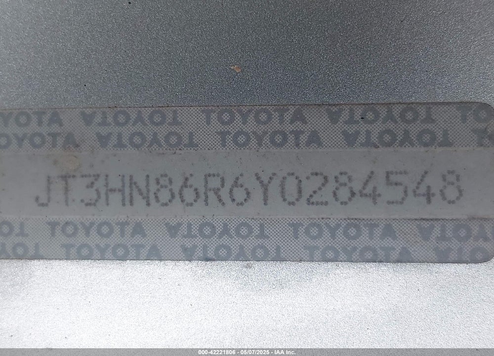 2000 TOYOTA 4RUNNER SR5 V6 VIN: JT3HN86R6Y0284548