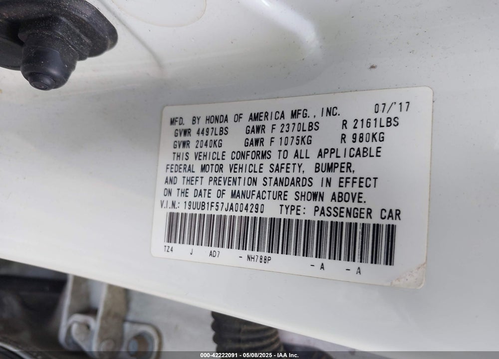 2018 ACURA TLX TECH PKG VIN: 19UUB1F57JA004290