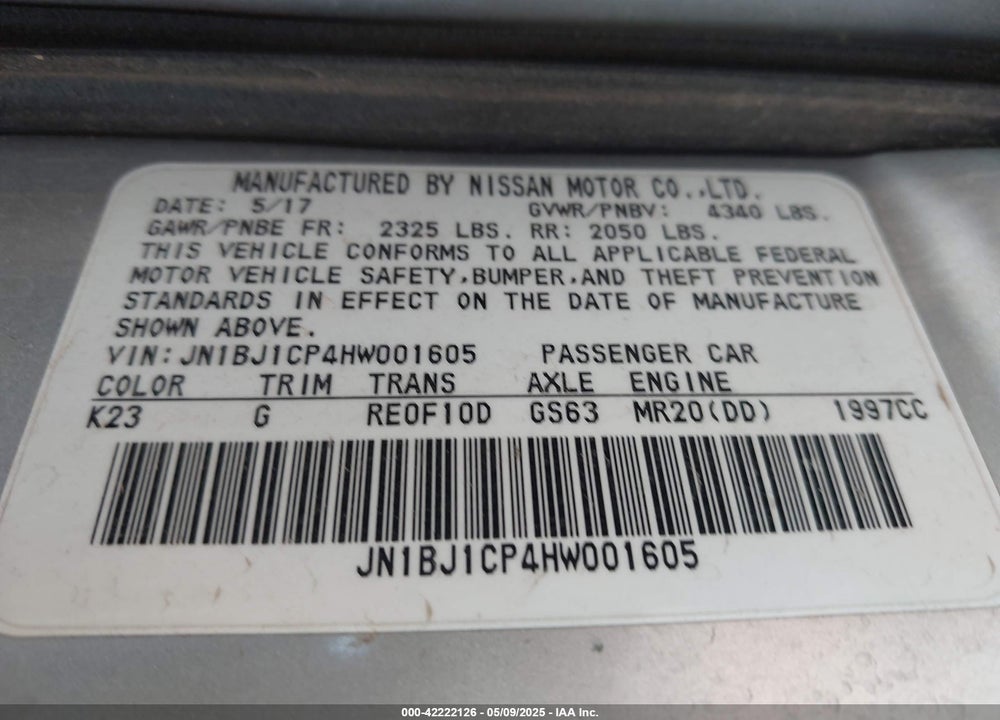 2017 NISSAN ROGUE SPORT VIN: JN1BJ1CP4HW001605