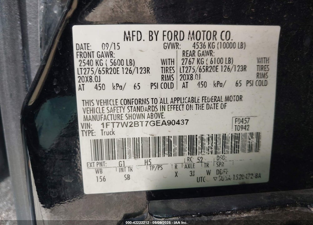 2016 FORD F-250 VIN: 1FT7W2BT7GEA90437