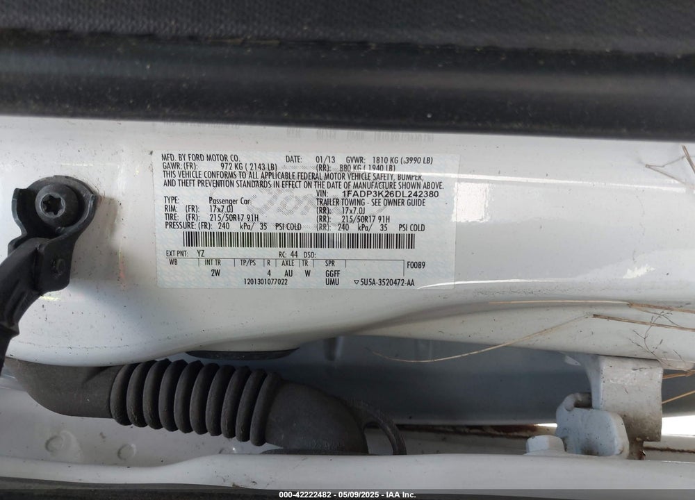 2013 FORD FOCUS VIN: 1FADP3K26DL242380